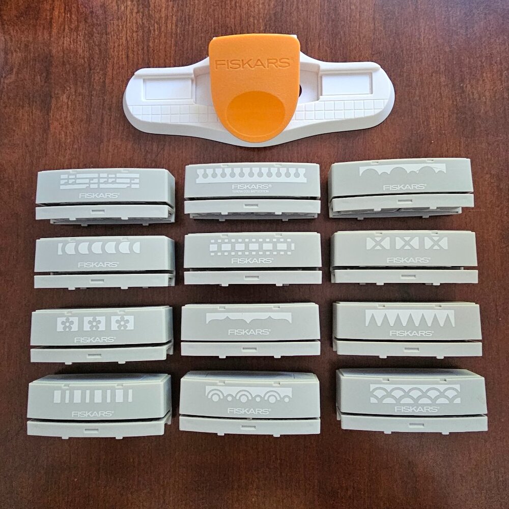 Fiskars Interchangeable Border Punch Starter Set + 12 Cartridges LOT
